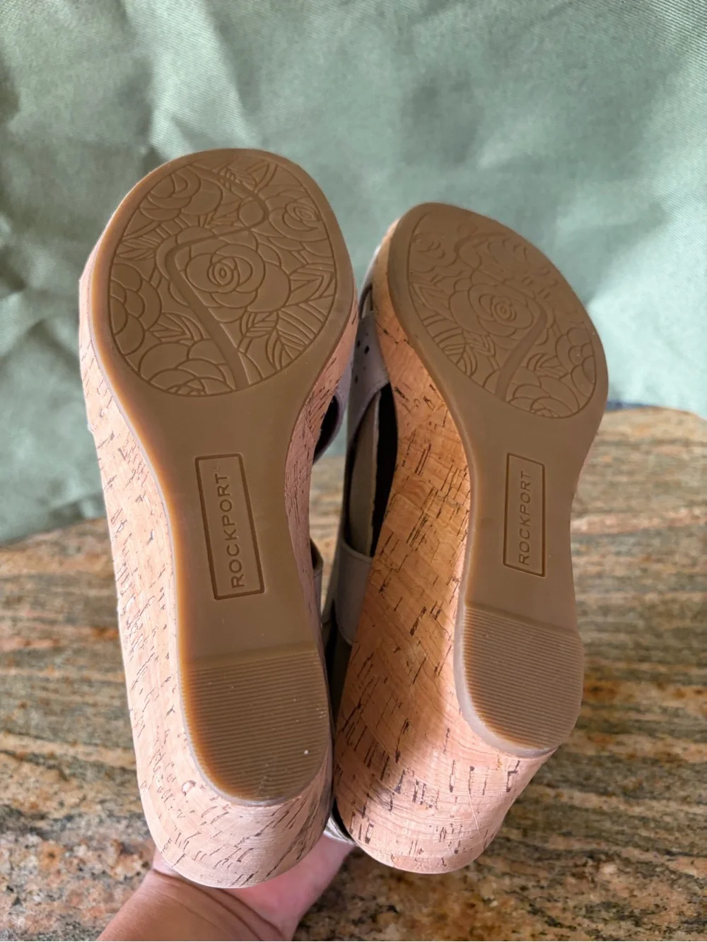 Rockport Women's Beige Suede Perforated Wedge Sandals Size 9.5